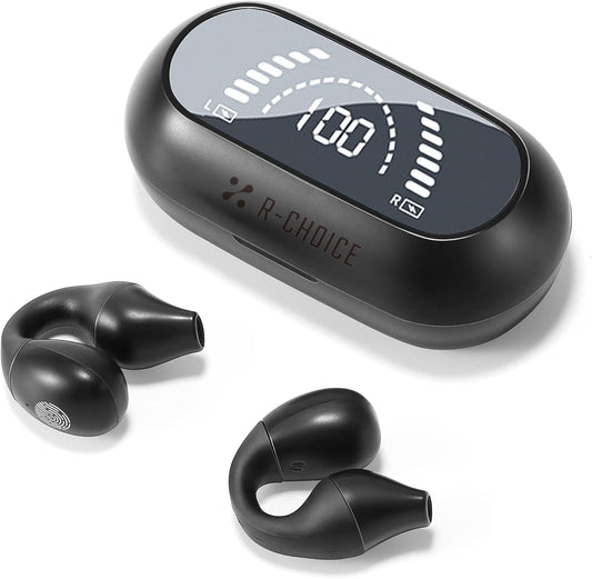 R-Choice Wireless Earphones, Bluetooth Earphones, Mirror Included, Open-Ear, Comfortable, Lightweight, No Earaches, Fit, Binaural/Single Ear, TWS Stereo, Easy to Use, Textured, Fall Prevention, Exercise, Work